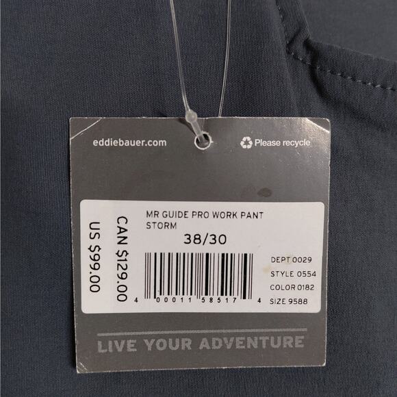Eddie Bauer Mens Cargo Work Pants Size 38x30 Gray Storm Guide Pro Outdoor Hiking - Picture 8 of 8